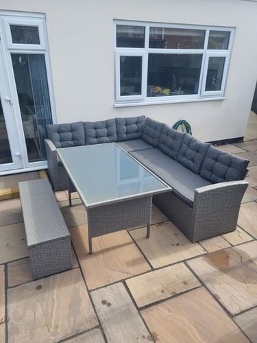 Grey rattan effect corner - grey, sofa