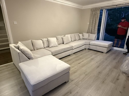 Beige velvet shaped corner - l-shaped,