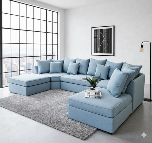 Blue fabric corner sofa - corner,