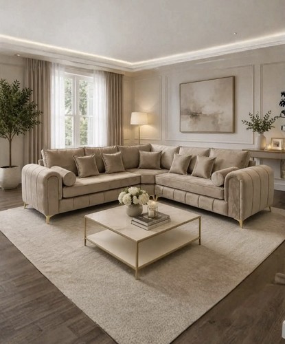Luxury beige velvet corner - beige,