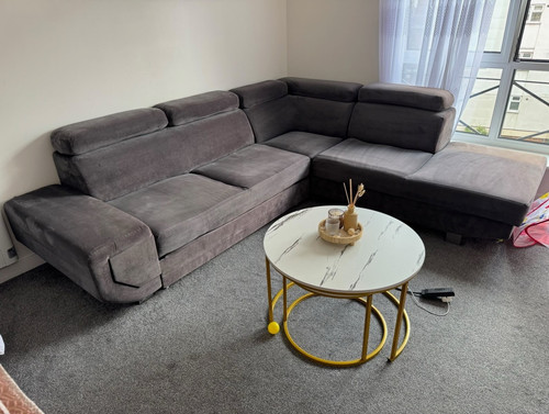 Grey velvet corner sofa with - sofa,