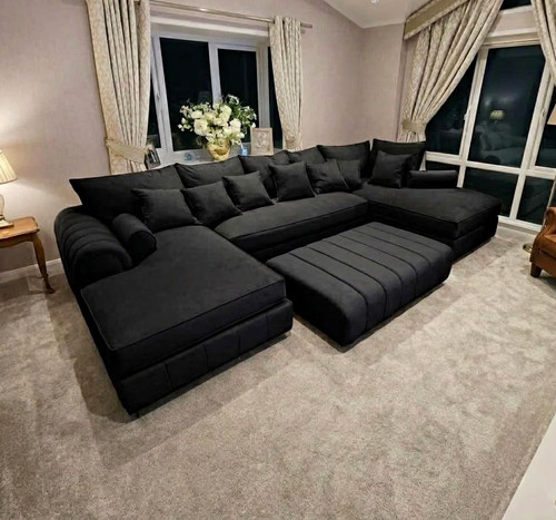 Plush black corner sofa - plush,