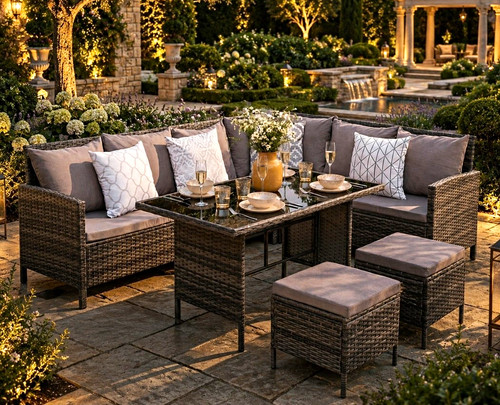 Grey rattan corner sofa set - grey,