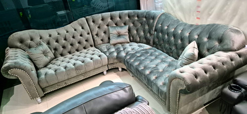 Grey velvet chesterfield - velvet,