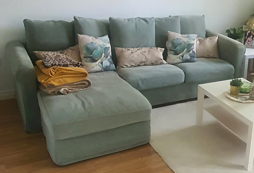 Green fabric corner sofa with - green,