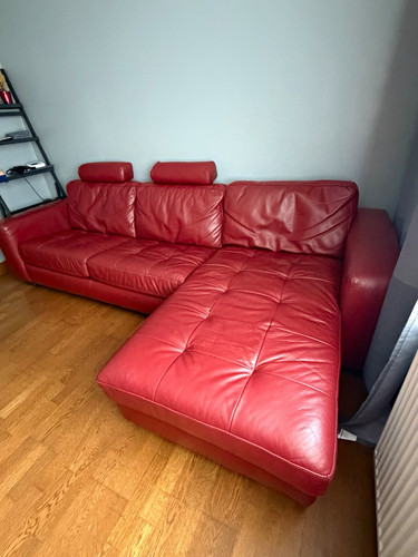 Red leather corner sofa bed - sofa,