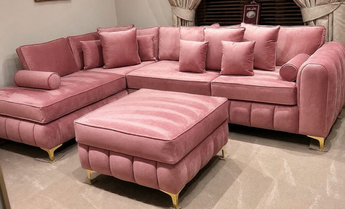 Pink velvet corner sofa - sofa, w/