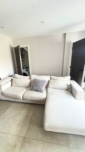 Beige solid corner sofa with - corner,